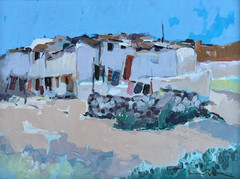 Heinz Rosien (b.1919- ) „Southwest Desert Village/ Ranch“ Oil Painting on Board