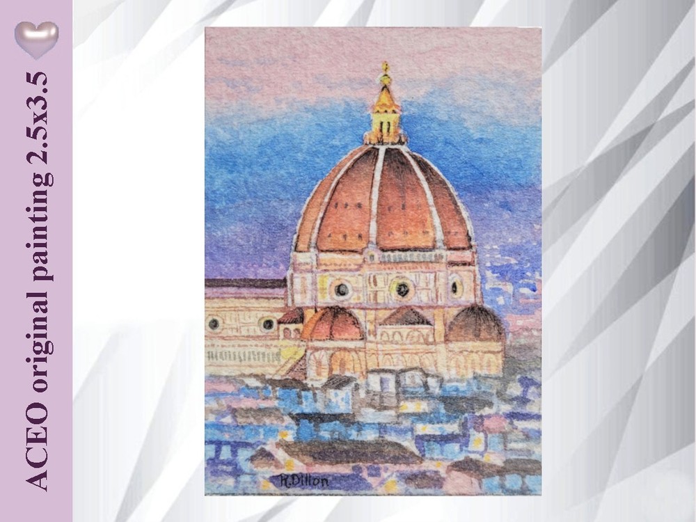 Florence Cathedral Duomo ACEO ORIGINAL 2.5 x 3.5 MINIATURE PAINTING. OOAK Signed