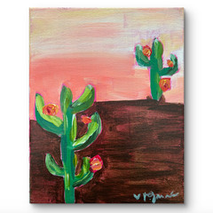 V Muse Era Desert Cactus 8×10 Original Art Sunset Expressionism Canvas Painting
