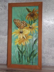 E. Carlan Monarch butterfly flower nature Art Acrylic Painting 51724