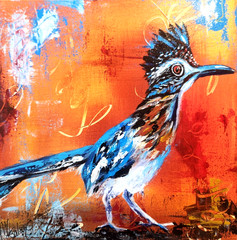 Roadrunner Painting 12×12 Original Southwest Bird Desert Wall Art Decor