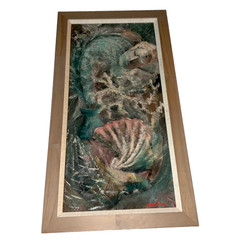 Vintage abstract original PAINTING ocean life mid century modern signed framed