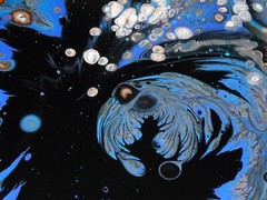 14″x11″ Blue, Black & white Original Fluid Art Paint Pour/ Ring Pour style
