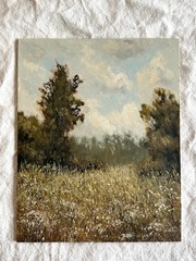 Original Oil Painting Cloudy Sky Summer Field Vintage Landscape Wall Art 8×10