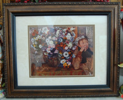 FRAMED MATTED EDGAR DEGAS VTG COLOR ART PRINT „WOMAN WITH CHRYSANTHEMUMS 1865“
