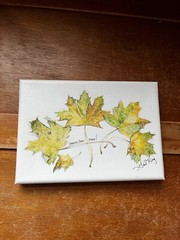 Small Artist Signed Gail Ring GREEN BAY FANS Green & Gold Painted Fall Maple Lea