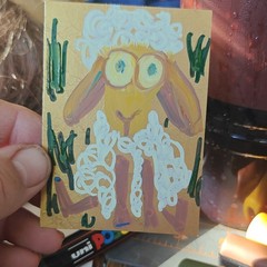 ACEO by Emily Meinert folk art sheep painting on paper small original unframed