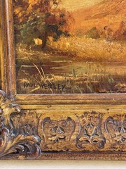 Listed Paul Wesley Oil on Canvas Gesso Frame Landscape Painting Pair Antique