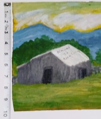 Southern Folk art 85 MILES TO ROCK CITY Painting Signed M.F 84 Cardboard 10×13