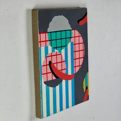 Vintage Modern Acrylic on Linen Abstract Painting With Bright Blues & Pinks