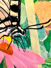 Guajardo Art: Butterflies Flourishing in the Light 12X24 Original Torn Collage