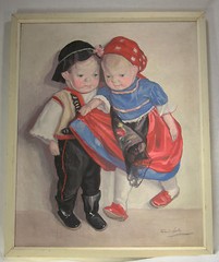 Vintage Painting Of Kathe Kruse Dolls by Hungarian artist Lolly Feher c1950-1960