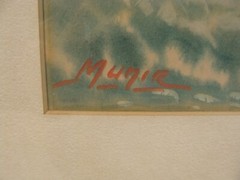 Original Signed Munir Tropical Palm Tree Seascape W/C Painting