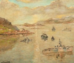 1943 WWII British Royal Navy At Hvalfjörður Iceland by Stanley Grimm (1891-1966)