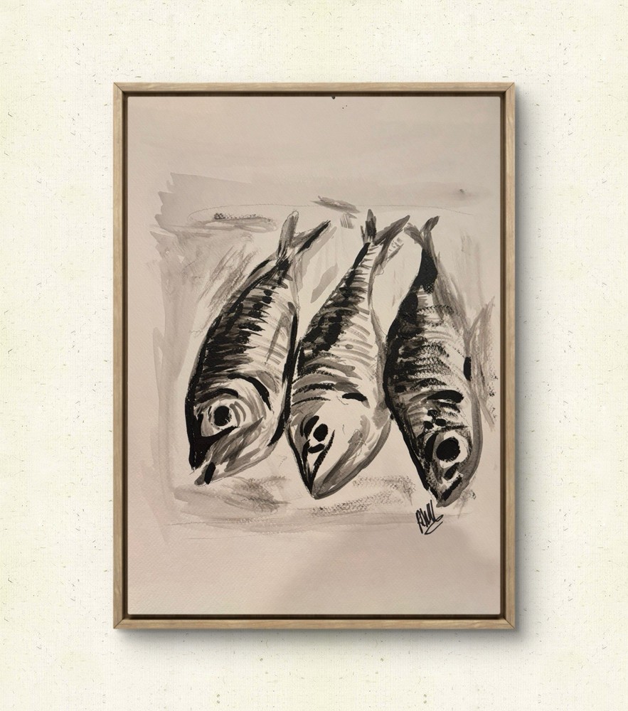 11×15 Fish Unframed Signed Acrylic Paper, Handmade, Art, Original Home Decor