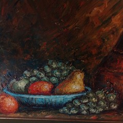 Large Vintage Oil Painting Gold Wood Frame Green Velvet Mat Still Life 42×24 Art