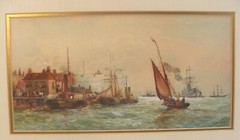 Antique 1894 Richard Lloyd Harbor Shipping Boats Seascape W/C Painting