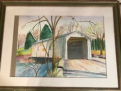 Nice Vintage Valera Ritchie „Sergeantsy Bridge“ Watercolor Painting – Framed