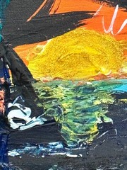 Original Signed Beach Palm Trees Graffiti Mixed Media Art Painting 11×14 OOAK