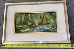 Vintage 1960’s Nautical Oil Painting Sail Boats Ocean Small Framed 8” X 12”