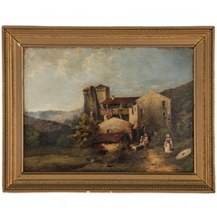 Antique 19th Century English School Oil Painting on Board European Landscape
