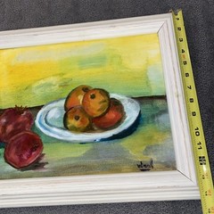 Vntg Oil Still Life Painting Fruit Plate Oranges Tabletop 14” X 17” Original