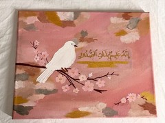 Bird Cherry Blossom Arabic Calligraphy Acrylic Painting Abstract Art Canvas