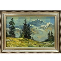 Autumn nature Oil painting Original art Country Landscape meadow Mountain 6×4