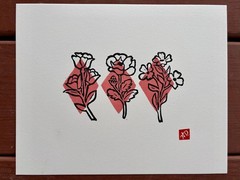 Original Pink Diamond Flowers 1 Linocut Print By Alannah Dyer- Acrylic 8×10 in.
