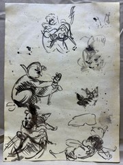 LEONARDO DA VINCI drawing and painting on old paper signed stamped vintage