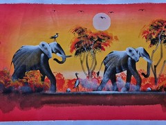 ORIGINAL TRIBAL AFRICAN ELEPHANT SUNSET ACRYLIC PAINTING CANVAS ARTIST MISHECK