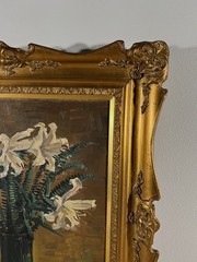 1933 Japanese Antique Lillies Floral Still Life Oil Painting Retro Art Decor