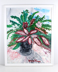 Pink & Green Still Life Vintage Oil Painting Signed Eric de Vienne