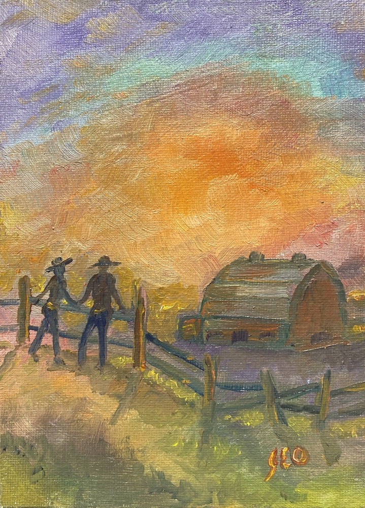 Sunset Couple Original Art Oil Painting 5×7