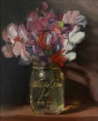 “Sweet Peas in Mason Jar” NOAH VERRIER Still life oil painting, Signed art print