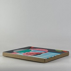 Vintage Modern Acrylic on Linen Abstract Painting With Bright Blues & Pinks