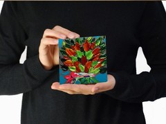 Flowers Small Impasto Painting Original – 4×4 inches Blue Mini Art