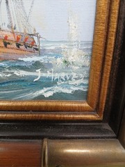 Signed J Harvey Original Oil Painting Sailing Ship Seascape Framed Vintage