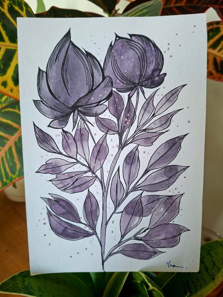 Abstract Floral Original Watercolour Painting 21 x 14 cm/ 8.26 x 5.5 in