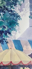 Peter Wong Beach House Original Watercolor painting Arches paper Flower Shop art
