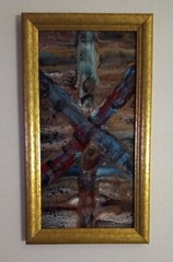 Abstract Acrylic Original Painting Art Swipe on Wood 13-1/2″x 7-1/2″x 1″ Tracks