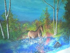 HORSE Canvas Painting „Cross the Stream“ 36″ x 53″ unstretched Steven G. Graff