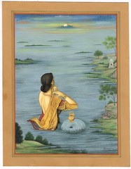 Indian Miniature Painting A Semi Nudes Women Bathing In Lake 10.5×13.5 Inches