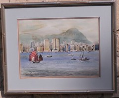 TIK LUNG ORIGINAL WATERCOLOR SIGNED 1986 VICTORIA HARBOR HONG KONG