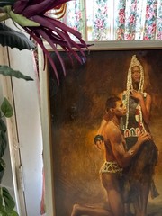 OIL PAINTING AFRICAN WOMAN AND MAN OILPAINTING BY ARTIST JOHNSON UNFRAMED.