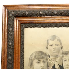 Charcoal Crayon Solar Enlargement of Children Child Portrait in Antique frame