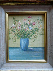 H.J. Schroeder, 1968 60s VINTAGE STILL LIFE MINIATURE OIL REALISM FLOWERS FLORAL