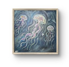 Electric Jellyfish Deep 14×14 Canvas Painting