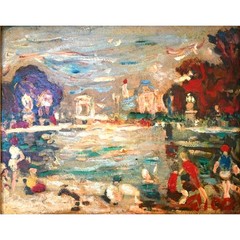 Pair Mid-Century Oil Paintings Signed Rico + Harbor Scene–Palette Knife–Framed