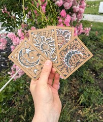 Aceo Original Art Card Ink drawing, Sun Moon, Whimsy Celestial Art, 3.5×2.5 Mini